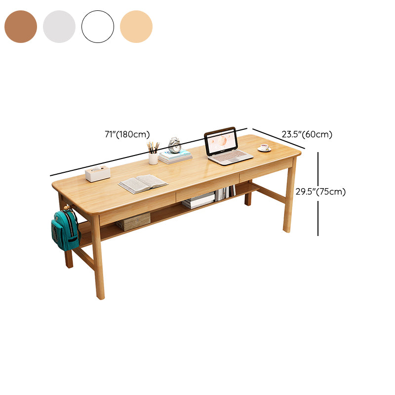 Modern Solid Wood Office Desk Rectangle Task Desk with 1 Shelf for Home