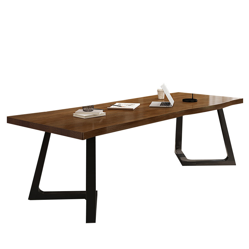 Irregular Shaped Home Working Table Wood Writing Desk in Brown