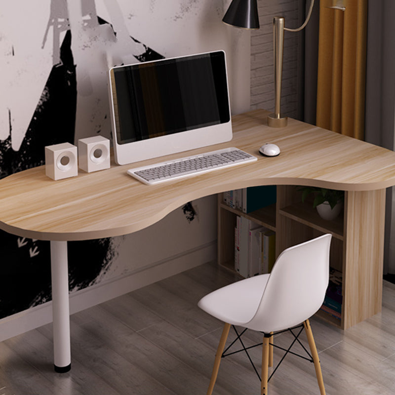 Modern Wooden Office Desk Free Form Task Desk with Shelves for Home