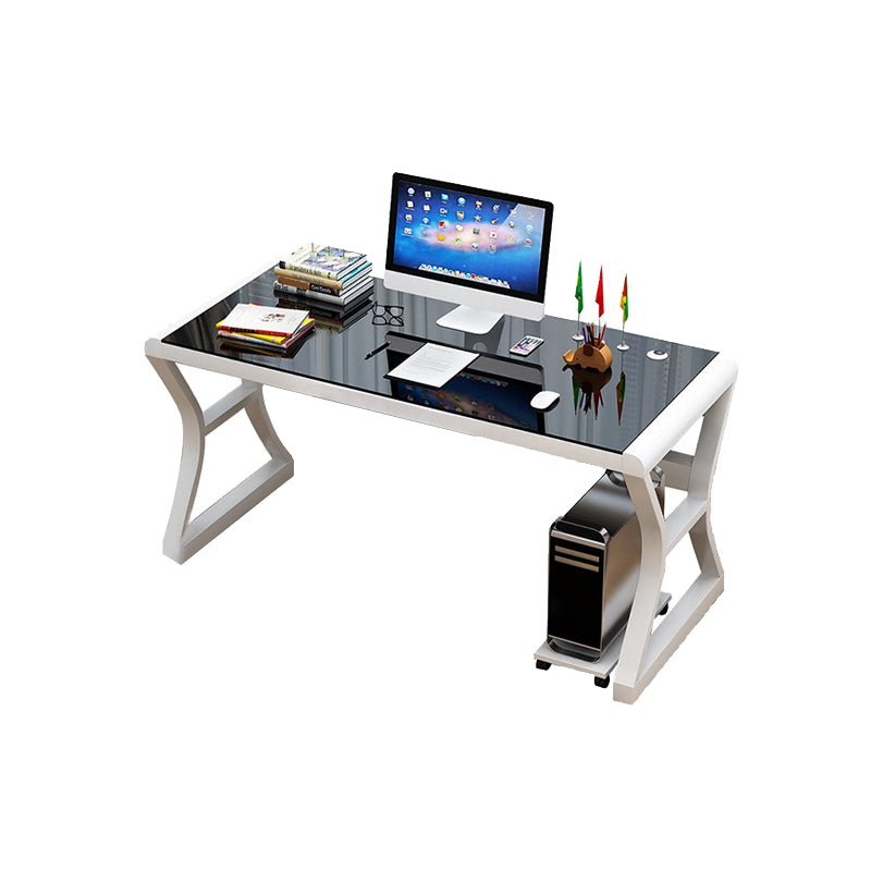 Toughened Glass Computer Desk Rectangular Shape Task Desk with 2-Legs for Home