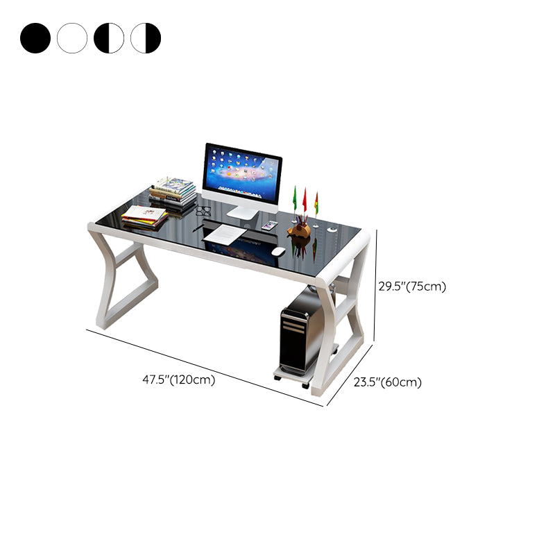 Toughened Glass Computer Desk Rectangular Shape Task Desk with 2-Legs for Home