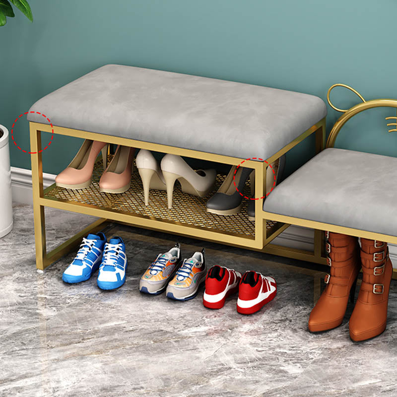 Glam Metal Entryway Bench Cushioned Rectangle Shoe Storage Seating Bench