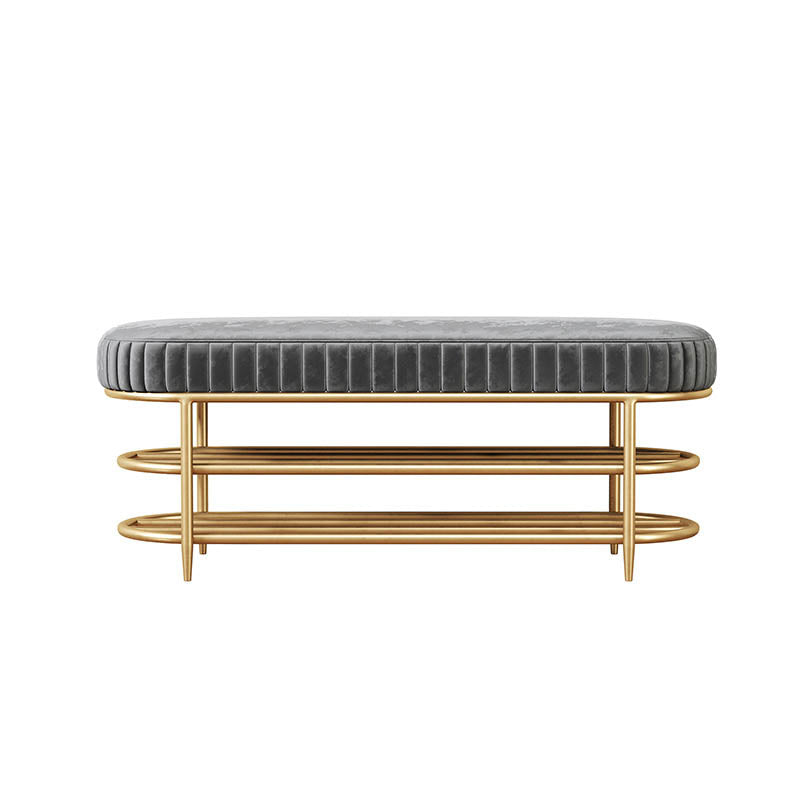 Glam Entryway Bench Cushioned Metal Seating Bench with Shelves , 12.5 Inch Width