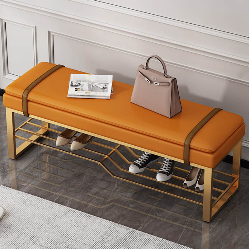 Glam Entryway Bench Cushioned Metal Seating Bench with Shoe Storage , 12.5 Inch Width