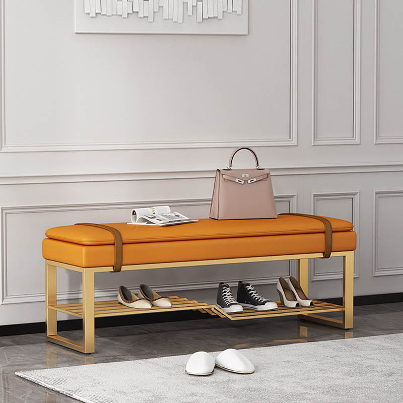 Glam Entryway Bench Cushioned Metal Seating Bench with Shoe Storage , 12.5 Inch Width