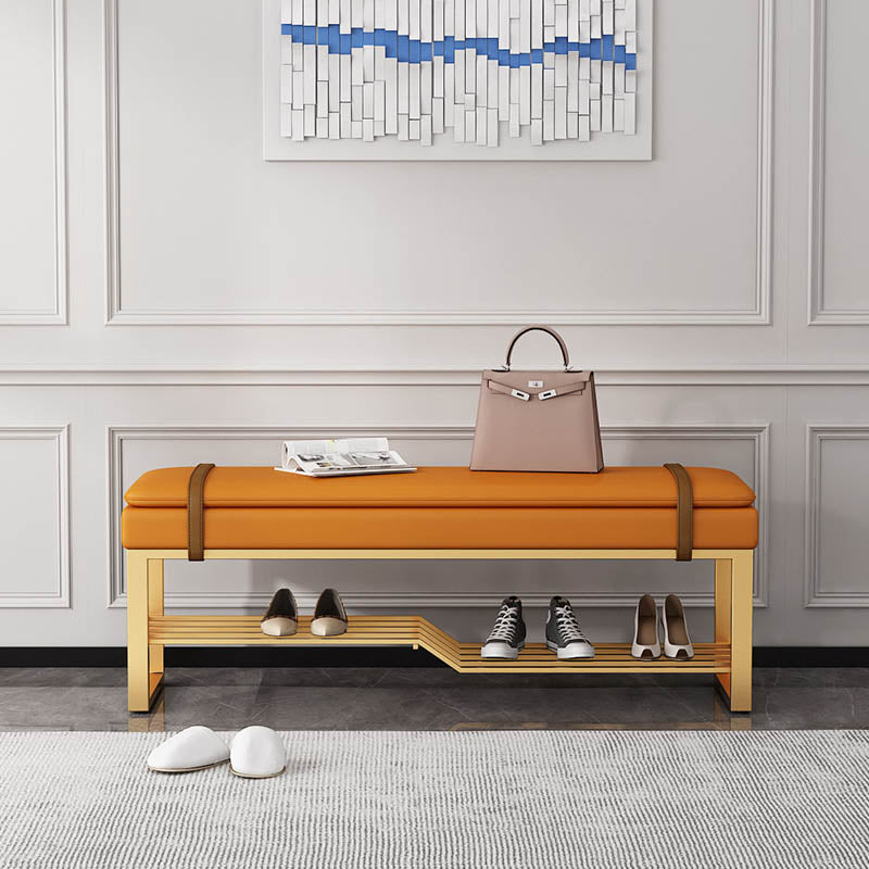 Glam Entryway Bench Cushioned Metal Seating Bench with Shoe Storage , 12.5 Inch Width