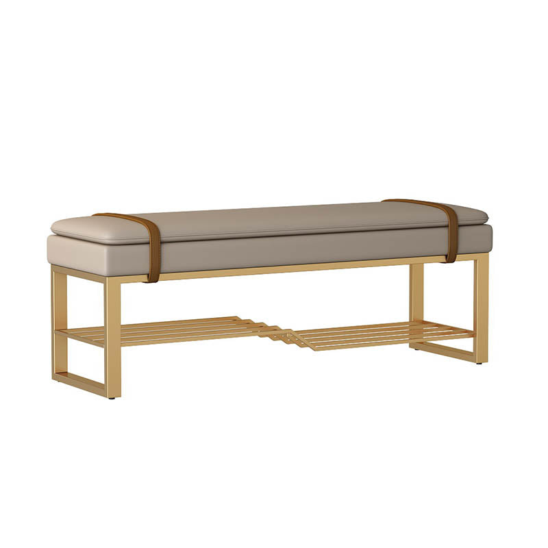 Glam Entryway Bench Cushioned Metal Seating Bench with Shoe Storage , 12.5 Inch Width