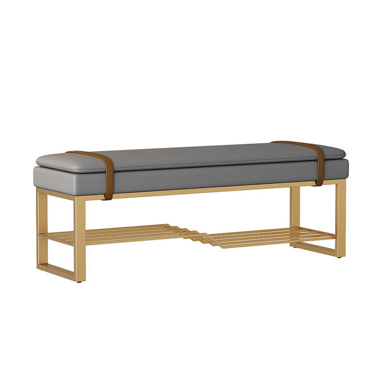 Glam Entryway Bench Cushioned Metal Seating Bench with Shoe Storage , 12.5 Inch Width