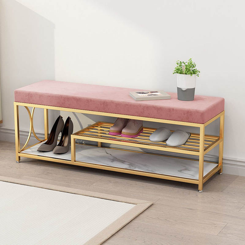 Glam Style Entryway Bench Cushioned Metal Seating Bench , 14 inch Width