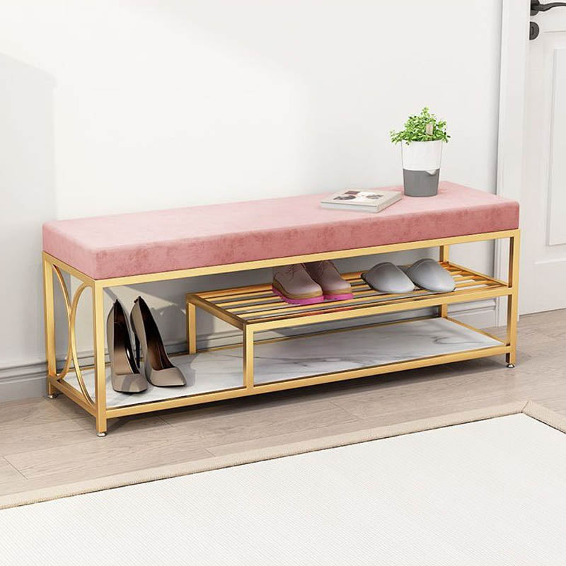 Glam Style Entryway Bench Cushioned Metal Seating Bench , 14 inch Width