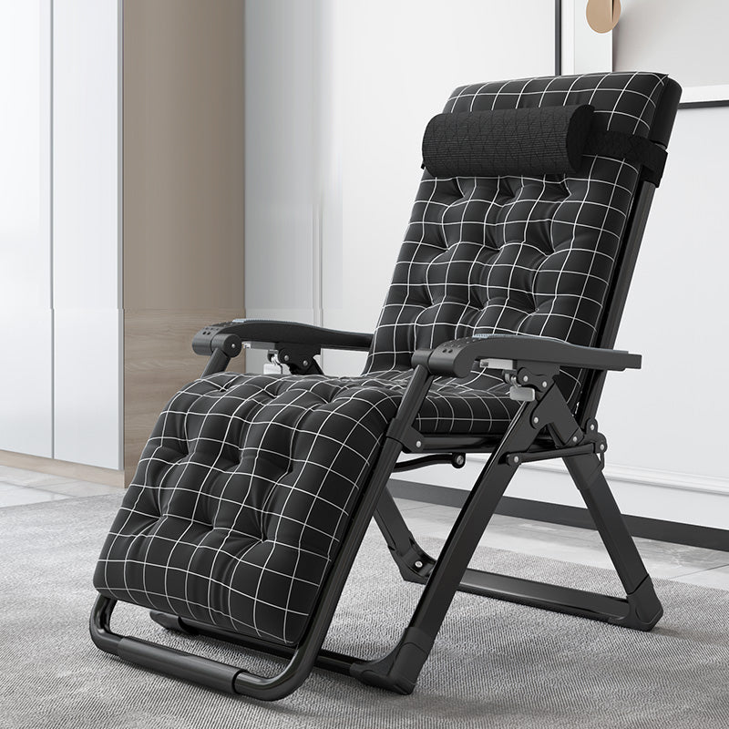 Contemporary Style Standard Recliner Metal Plaid Foldable Chair