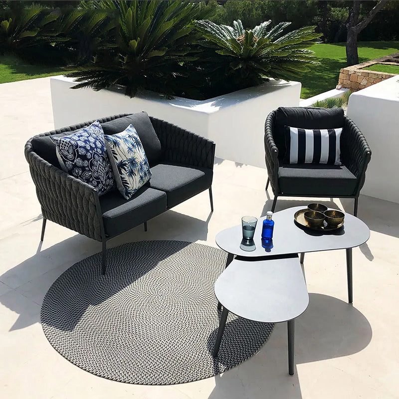 Contemporary Black Outdoor Loveseat Water Resistant Outdoor Loveseat