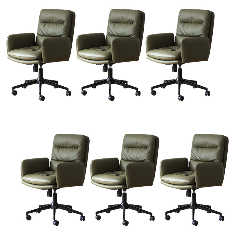 Modern Leather Office Chair Adjustable Seat Height Fixed Arms Swivel Chair with Wheels