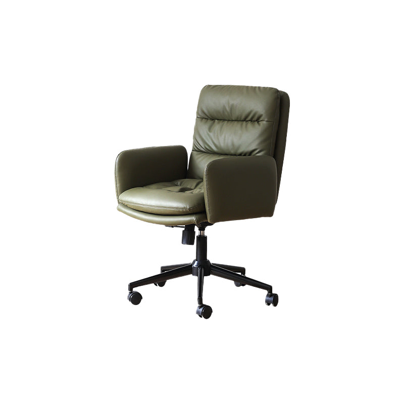 Modern Leather Office Chair Adjustable Seat Height Fixed Arms Swivel Chair with Wheels