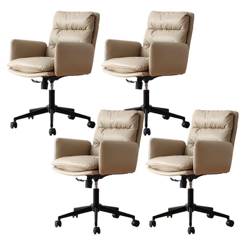 Modern Leather Office Chair Adjustable Seat Height Fixed Arms Swivel Chair with Wheels