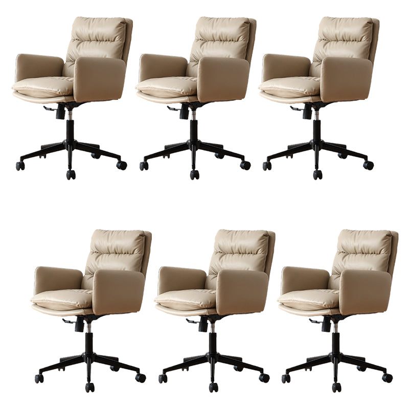 Modern Leather Office Chair Adjustable Seat Height Fixed Arms Swivel Chair with Wheels