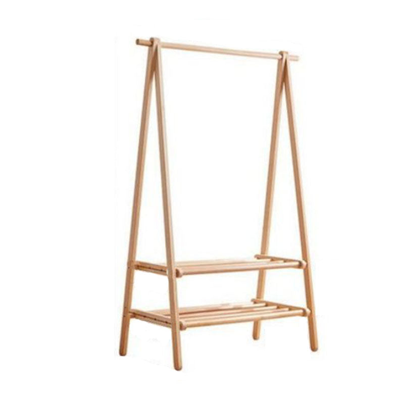 Modern Coat Rack Free Standing Wooden Coat Rack with Double Storage Shelving