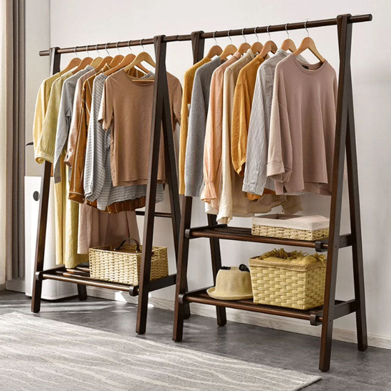 Modern Coat Rack Free Standing Wooden Coat Rack with Double Storage Shelving