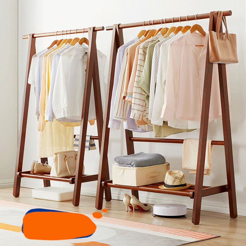 Modern Coat Rack Free Standing Wooden Coat Rack with Double Storage Shelving