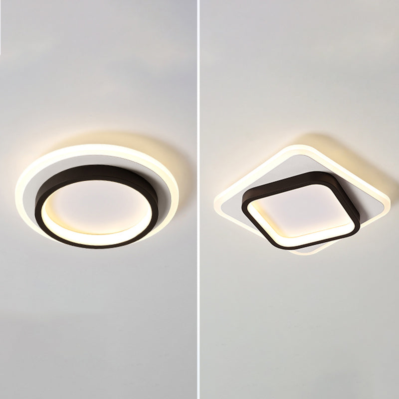 Simple LED Ceiling Light Fixture Metal Flush Mount Light in Black and White Finish