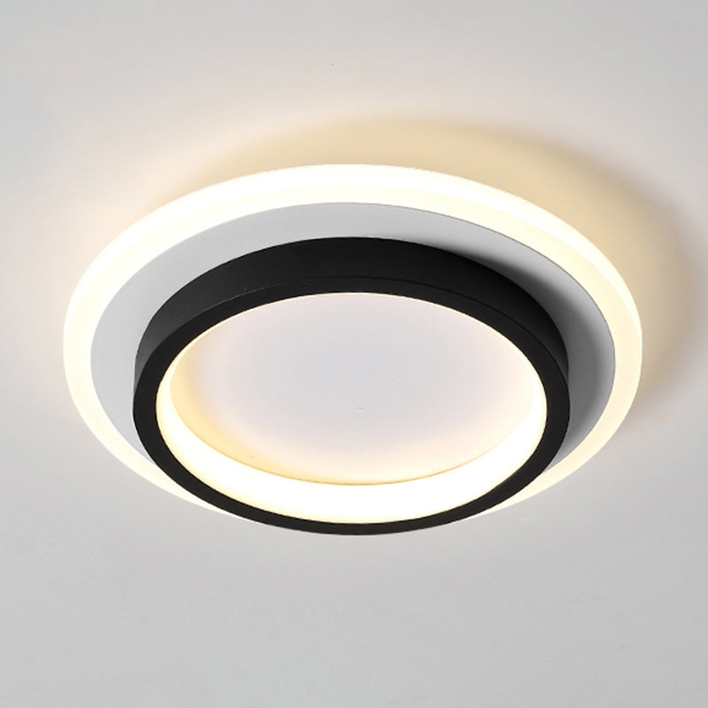 Simple LED Ceiling Light Fixture Metal Flush Mount Light in Black and White Finish