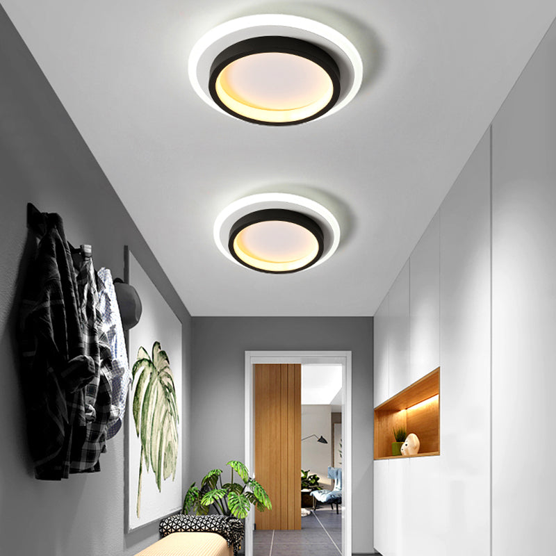 Simple LED Ceiling Light Fixture Metal Flush Mount Light in Black and White Finish