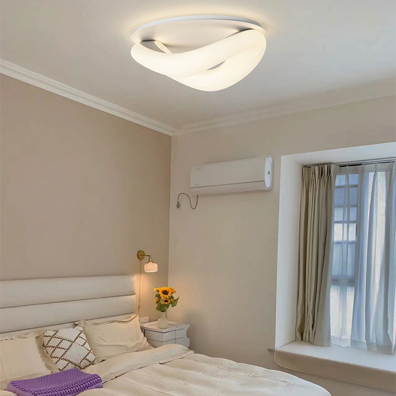 Simple LED Ceiling Light Fixture Curved Flush Mount in White for Bedroom