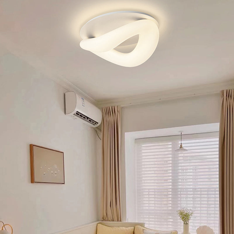 Simple LED Ceiling Light Fixture Curved Flush Mount in White for Bedroom