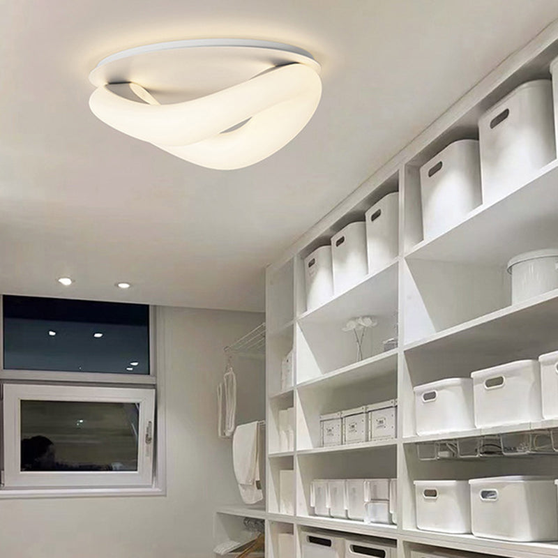 Simple LED Ceiling Light Fixture Curved Flush Mount in White for Bedroom