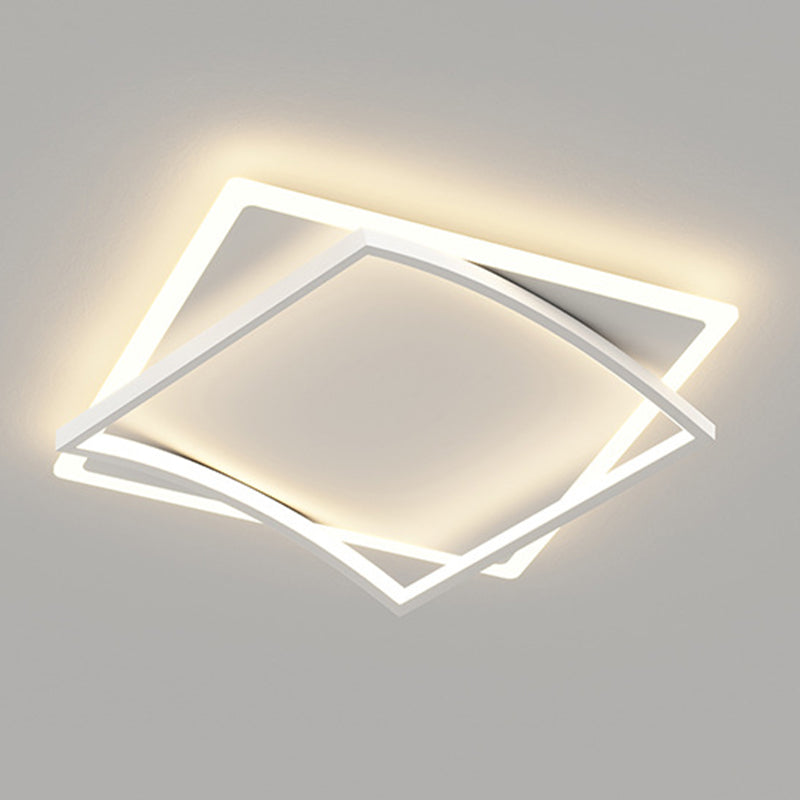 Minimalism Flush Mount Square Ceiling Light Fixture in White for Bedroom