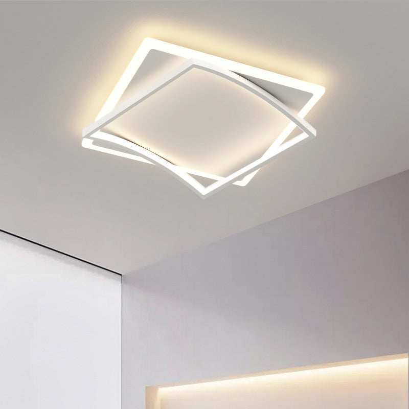 Minimalism Flush Mount Square Ceiling Light Fixture in White for Bedroom