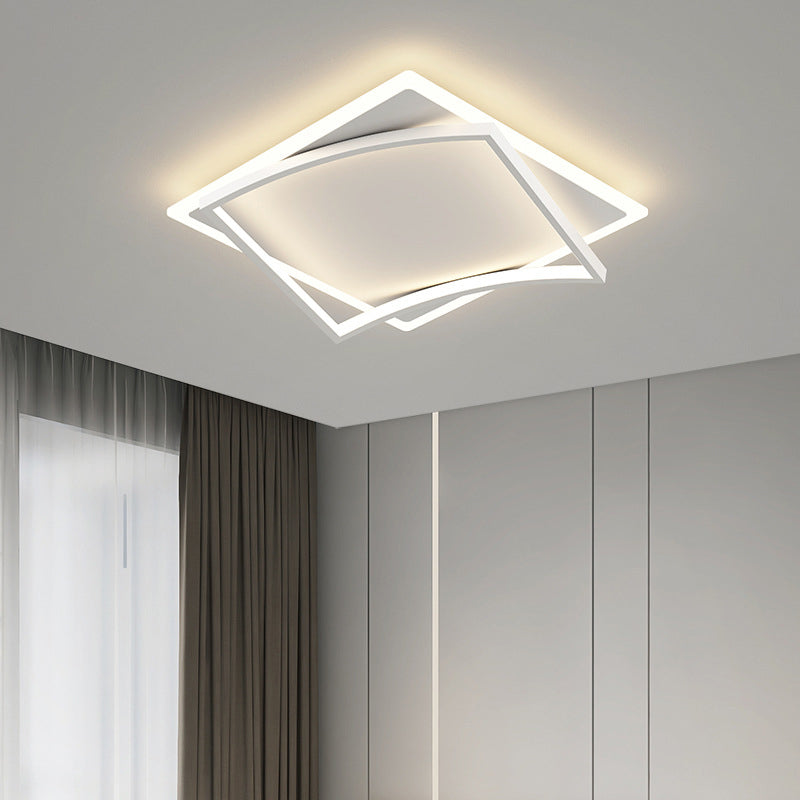 Minimalism Flush Mount Square Ceiling Light Fixture in White for Bedroom