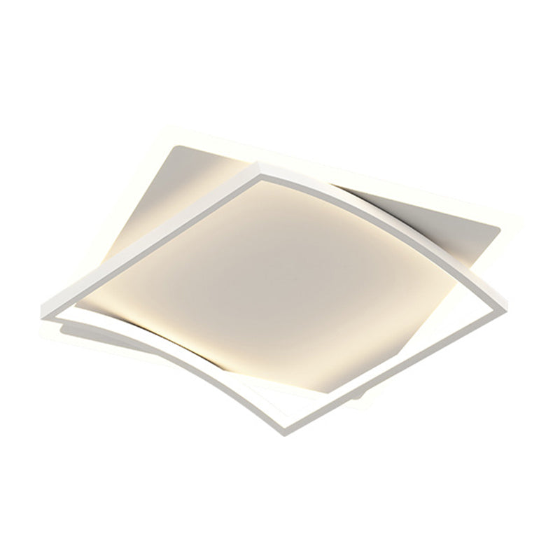 Minimalism Flush Mount Square Ceiling Light Fixture in White for Bedroom