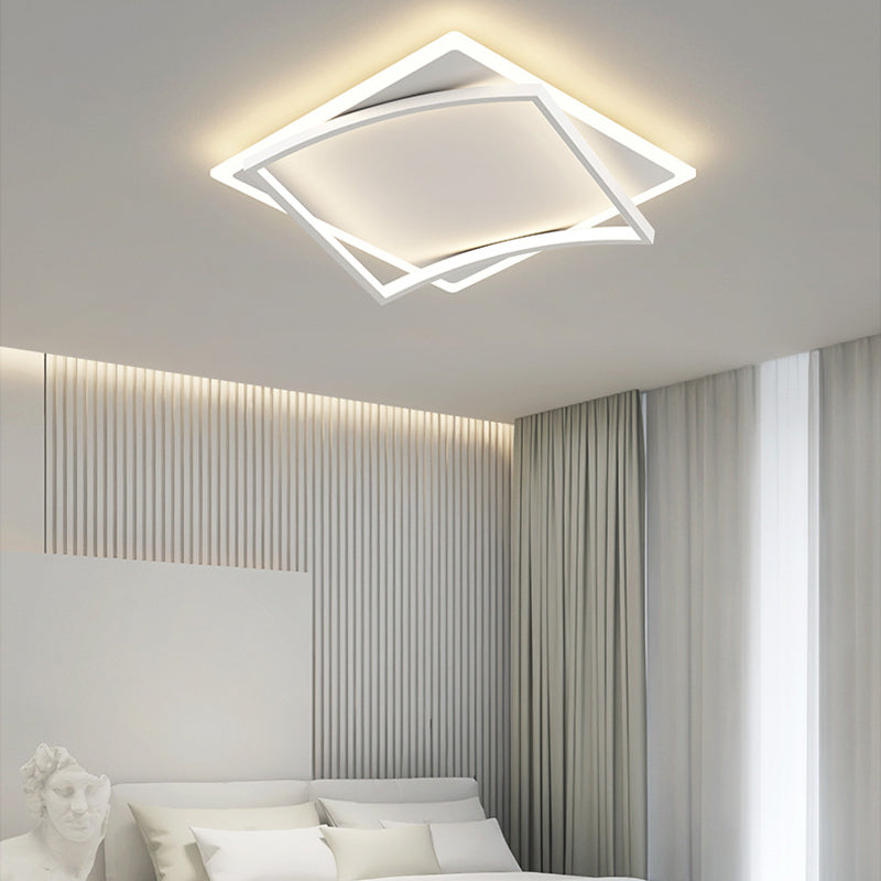 Minimalism Flush Mount Square Ceiling Light Fixture in White for Bedroom