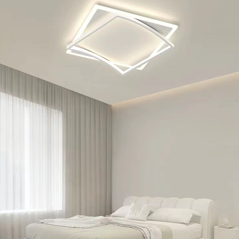 Minimalism Flush Mount Square Ceiling Light Fixture in White for Bedroom