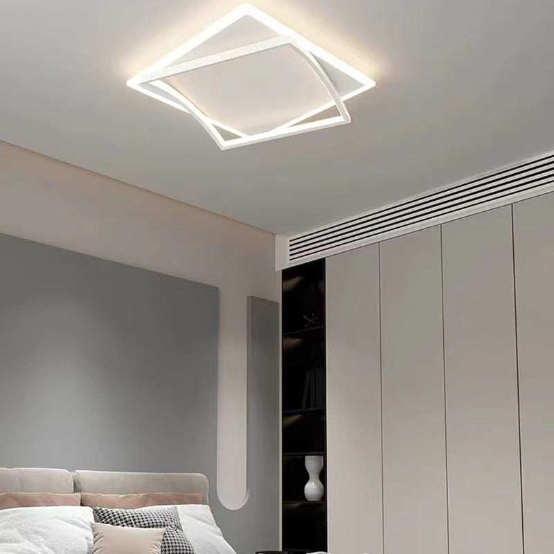 Minimalism Flush Mount Square Ceiling Light Fixture in White for Bedroom