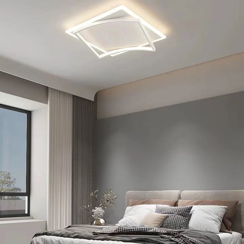 Minimalism Flush Mount Square Ceiling Light Fixture in White for Bedroom