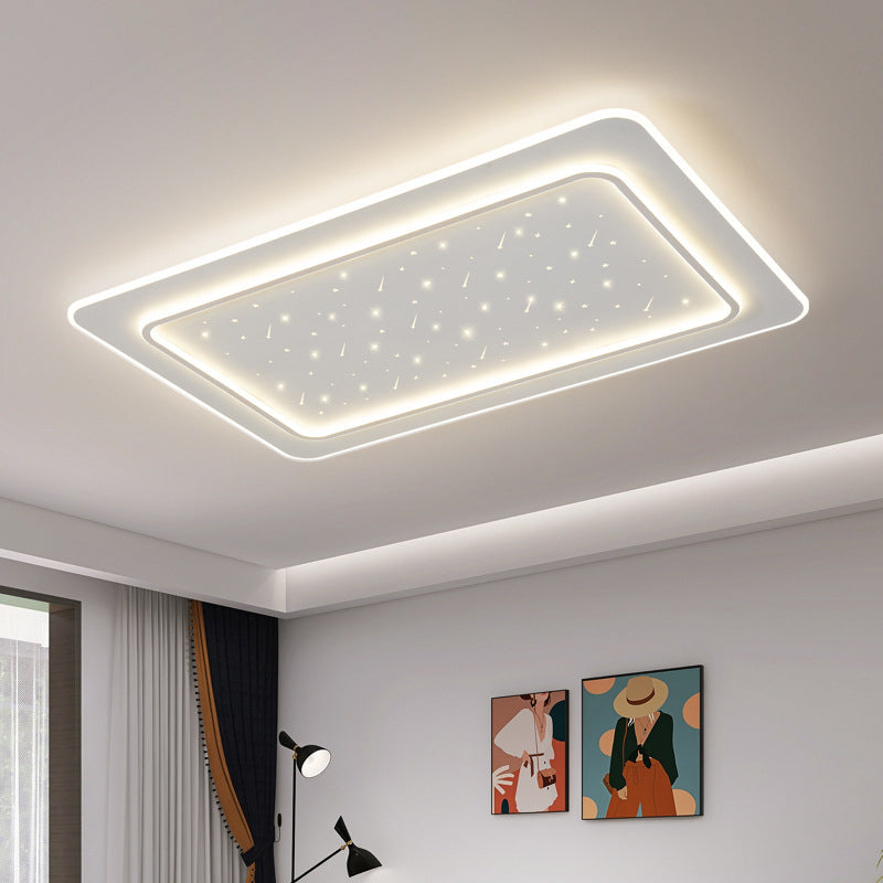 Simple LED Flush Mount White Ceiling Light Fixture with Metal for Living Room