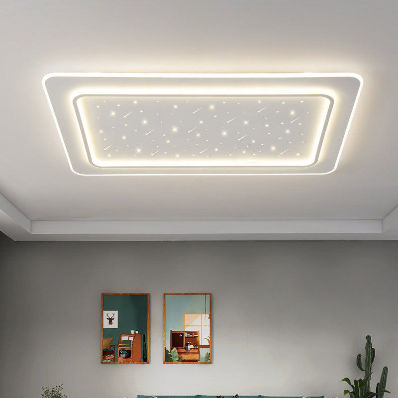 Simple LED Flush Mount White Ceiling Light Fixture with Metal for Living Room