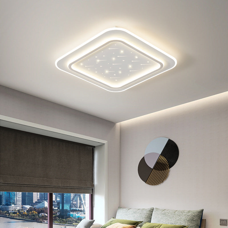 Simple LED Flush Mount White Ceiling Light Fixture with Metal for Living Room