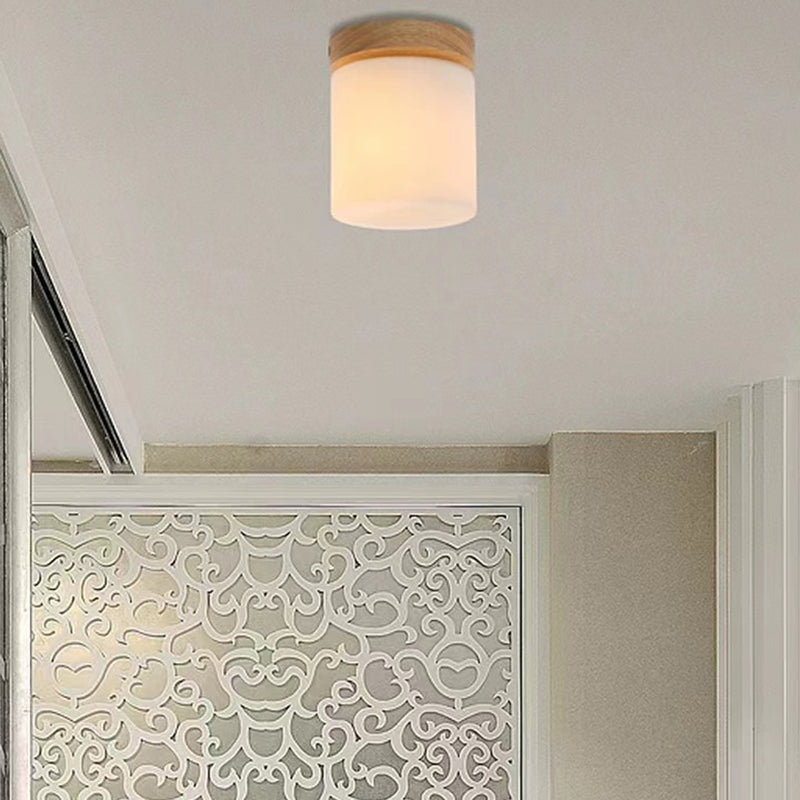 Nordic Flush Mount Single Light Ceiling Light Fixture with Wood for Hallway