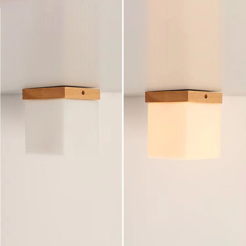 Nordic Flush Mount Single Light Ceiling Light Fixture with Wood for Hallway