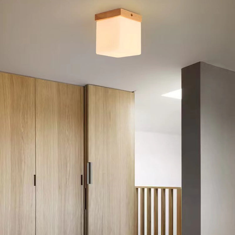 Nordic Flush Mount Single Light Ceiling Light Fixture with Wood for Hallway