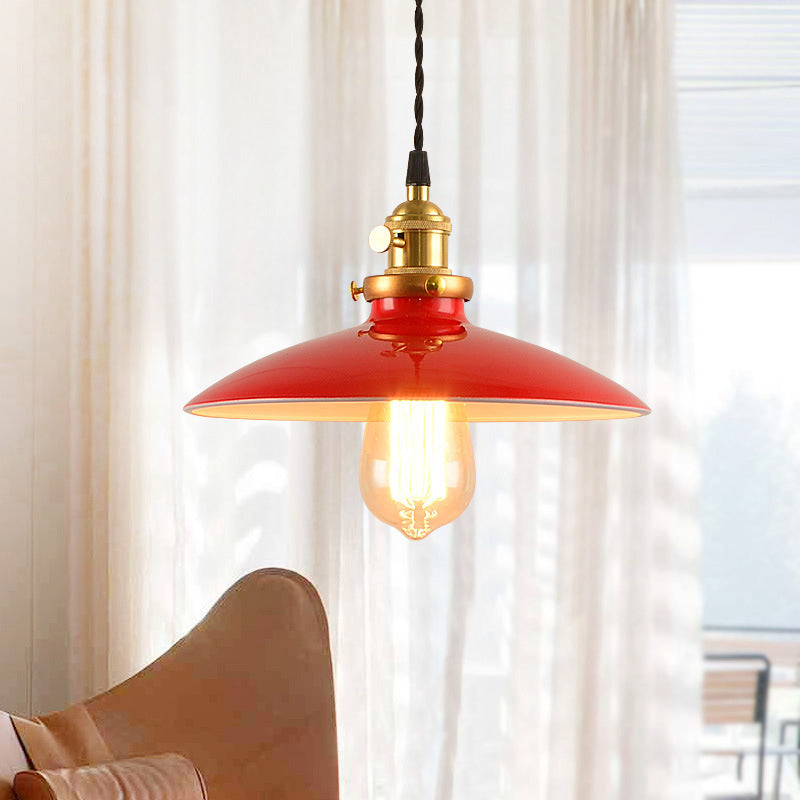 Industriële stijl kom hanger lamp 10 "/12,5" breed 1 licht metaalhanglicht in zwart/wit/rood over tafel