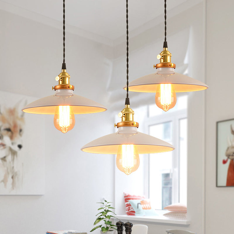 Industrial Style Bowl Pendant Lamp 10"/12.5" Wide 1 Light Metal Hanging Light in Black/White/Red over Table