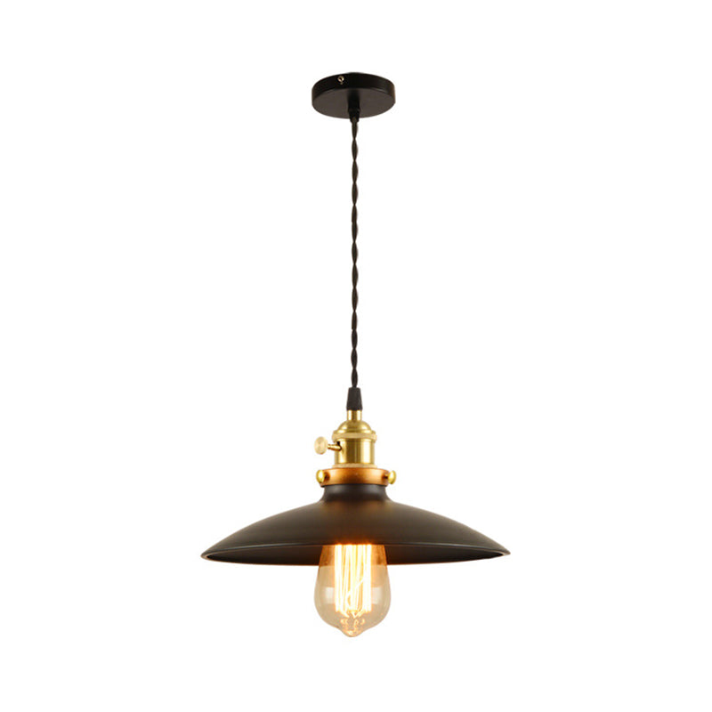 Industrial Style Bowl Pendant Lamp 10"/12.5" Wide 1 Light Metal Hanging Light in Black/White/Red over Table