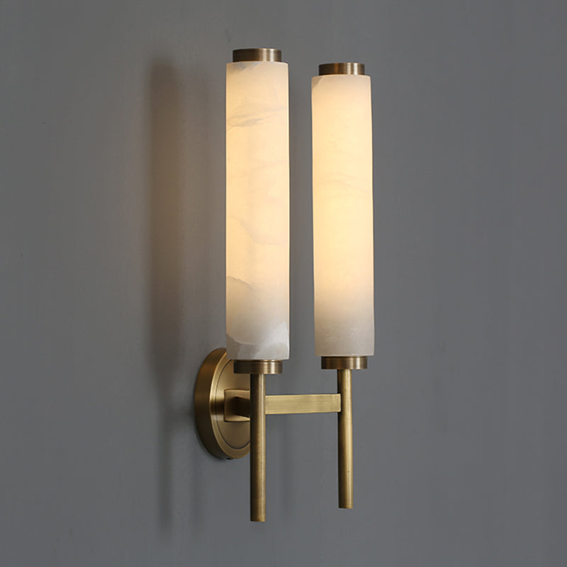 1 / 2 - Light Bath Sconce Brass and Marble Traditional Bathroom Vanity Lighting in Gold