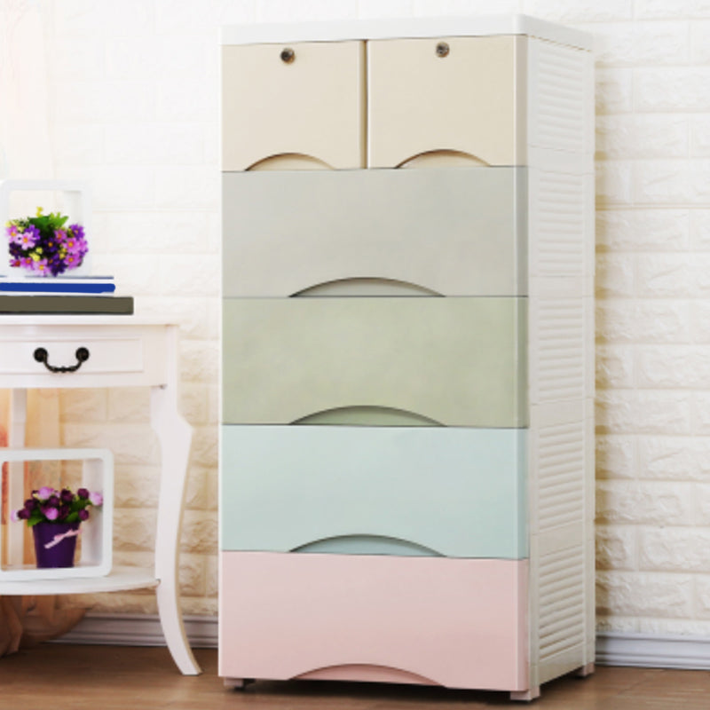 Scandinavian Plastic Kids Dressers Vertical Kids Furniture with Drawers for Bedroom