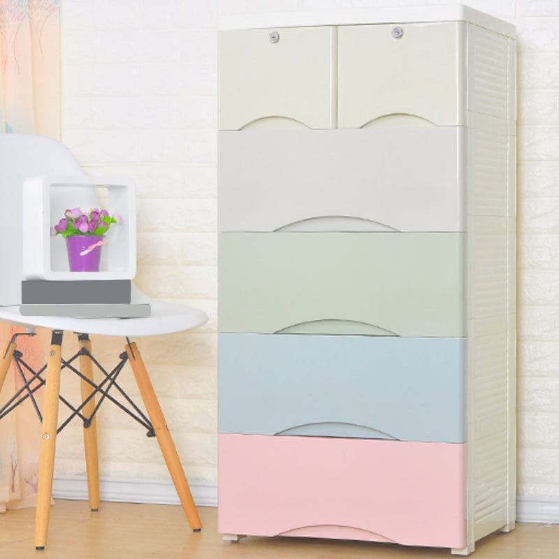 Scandinavian Plastic Kids Dressers Vertical Kids Furniture with Drawers for Bedroom