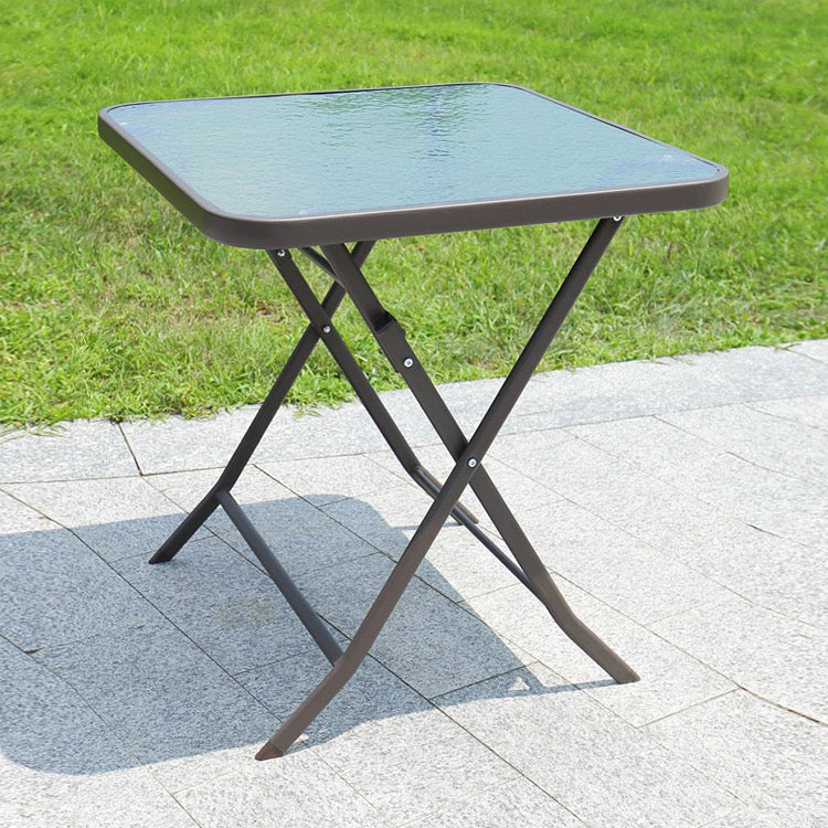 Industrial Geometric Coffee Table Metallic Patio Table in Black